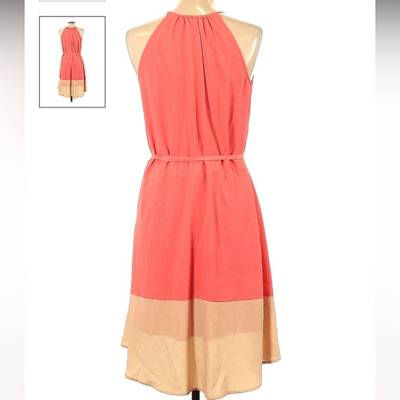 Bar III Sleeveless Coral and Tan Colorblock Dress - Picture 2 of 7